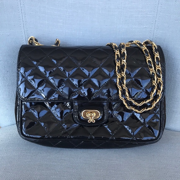 Vintage Handbags - Vintage Black Patent Leather Shoulder Bag